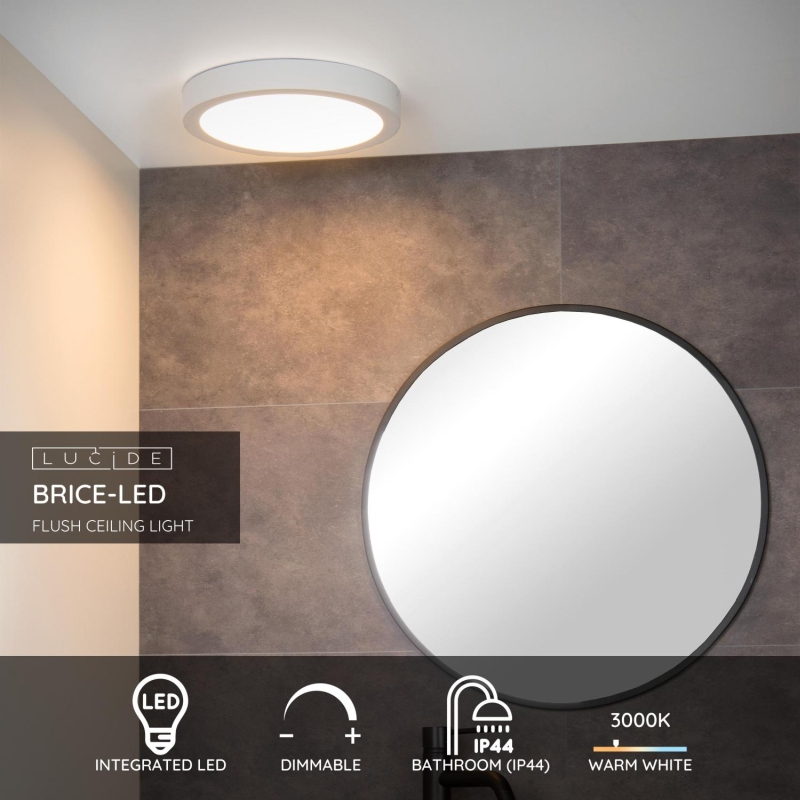 Lucide BRICE-LED - Zapustené stropné svietidlo Kúpeľňa - Ø 30 cm - LED Rozm. - 1x30W 3000K - IP44 - Biela